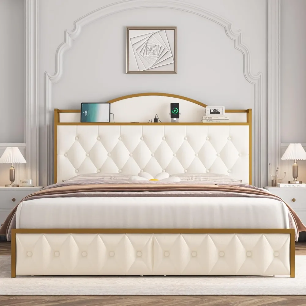 HITHOS QUEEN BED FRAME, STORAGE HEADBOARD WITH CHARGING STATION, UPHOLSTERED BED WITH 51.6" HIGH HEADBOARD, CREAM COLOR
HITHOS QUEEN BED FRAME, STORAGE HEADBOARD WITH CHARGING STATION, UPHOLSTERED BED WITH 51.6" HIGH HEADBOARD, CREAM COLOR