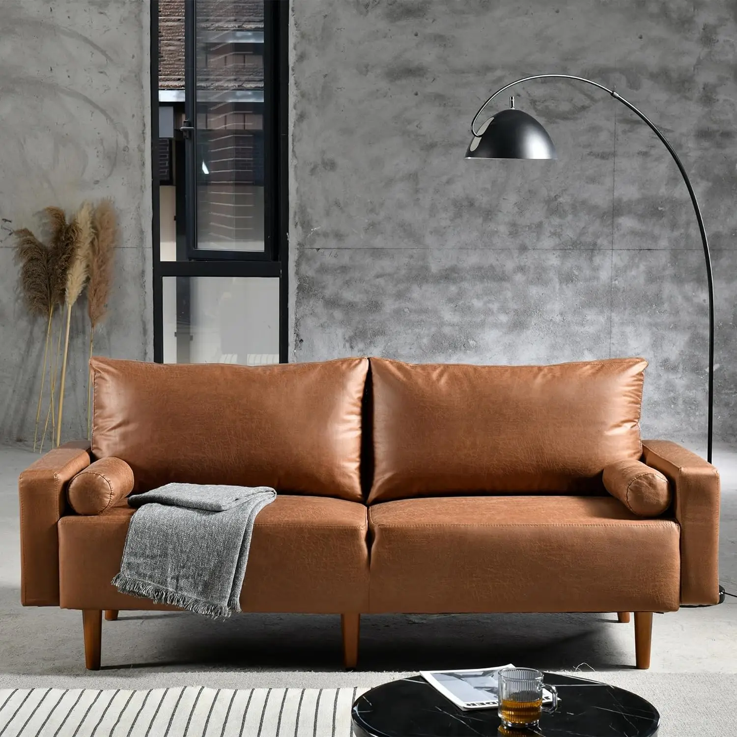 

Диванный диван из искусственной кожи 79 дюймов, удобный диван для влюбленных, современный диван среднего века с глубокими сиденьями, трехместный диван для гостиной