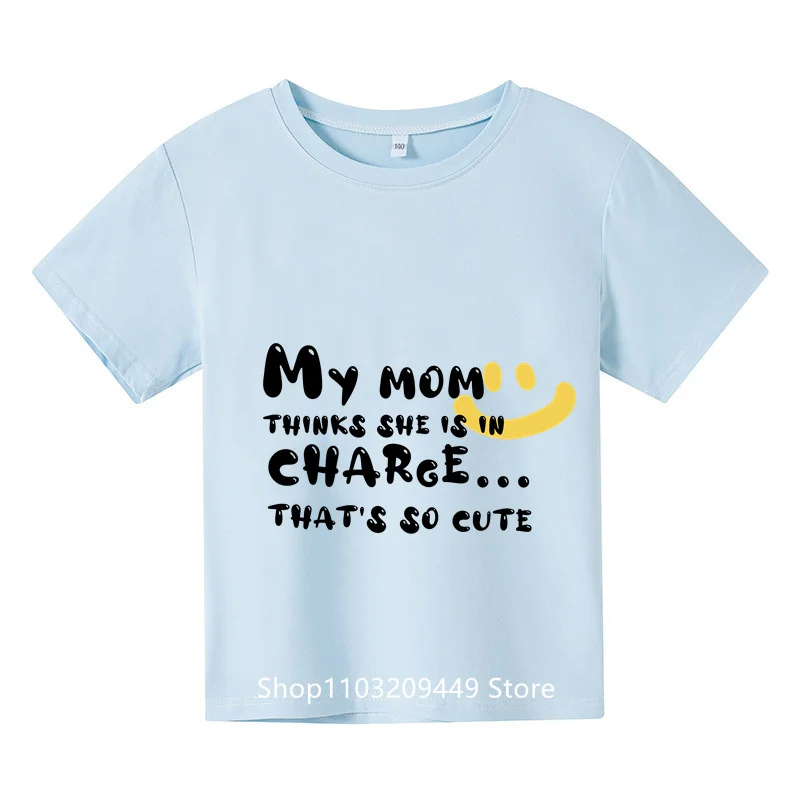 

Personalized Kids Fashion Cotton Summer Short Sleeve Sports Personalized Print My Mom Thinks She Is In Charge That'S So Cute