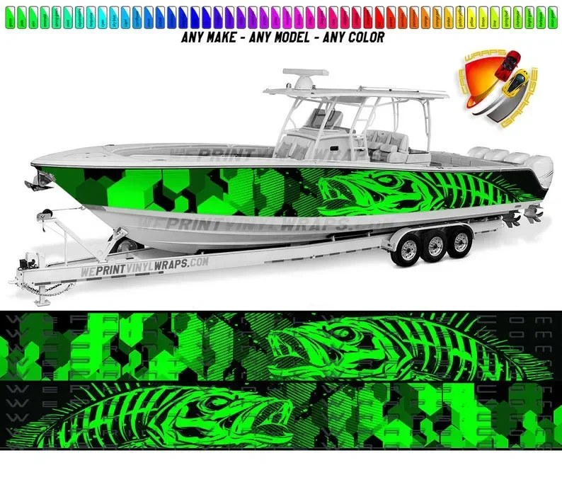 

Camo Lime Green Seabass Graphic Boat Vinyl Wrap Decal Fishing Bass Pontoon Decal Bowriders Deck Watercraft Any Model Boat
