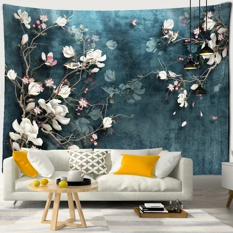 

Magnolia Flower Tapestry Bohemian Style Hippie Art TV Background Wall Hanging Room Bedroom Living Room Decor