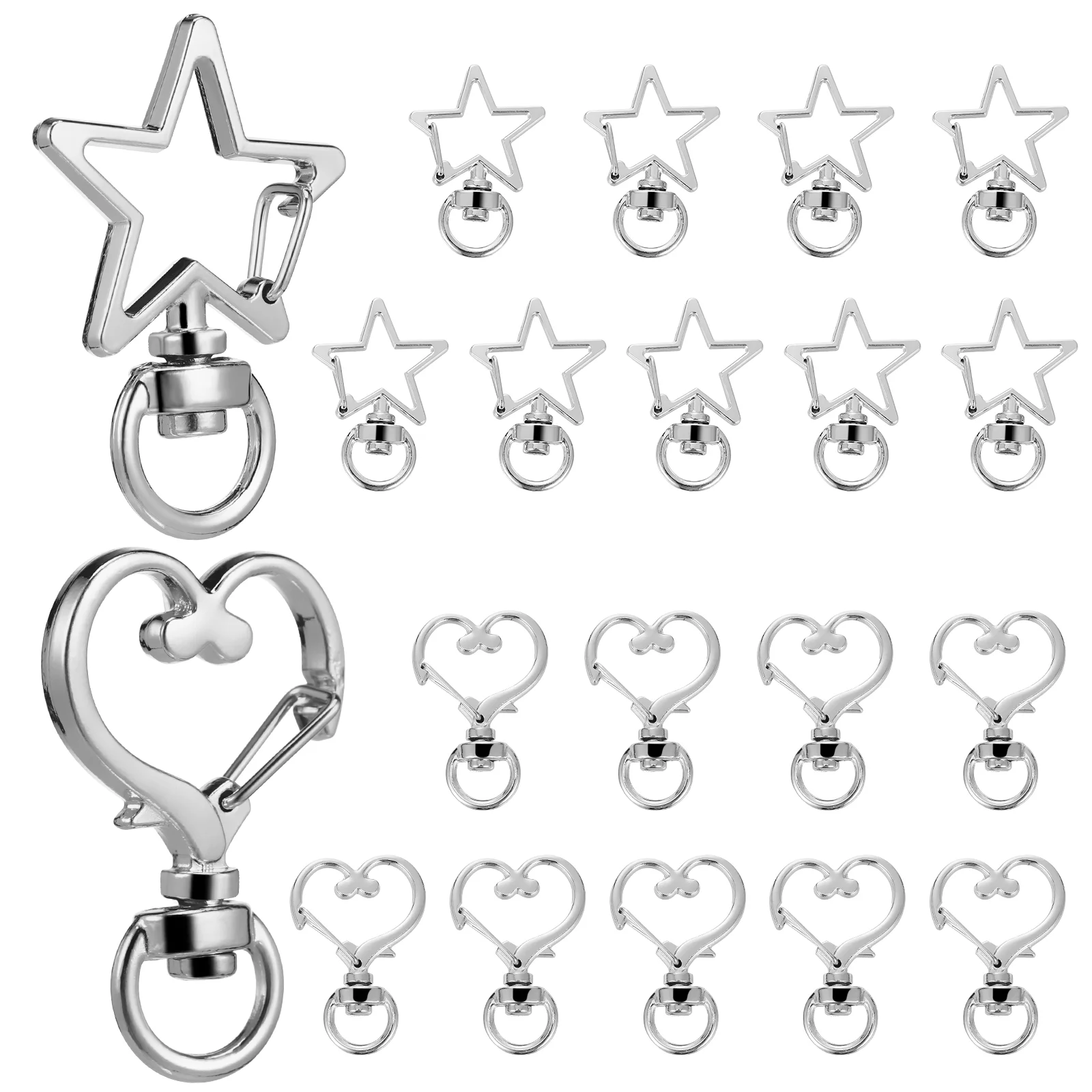 

20Pcs Lanyard Heart Shaped Keychain Rings Star Shaped Lobster Claw Clasp Metal Swivel Clip Snap Hook Bag Keychains