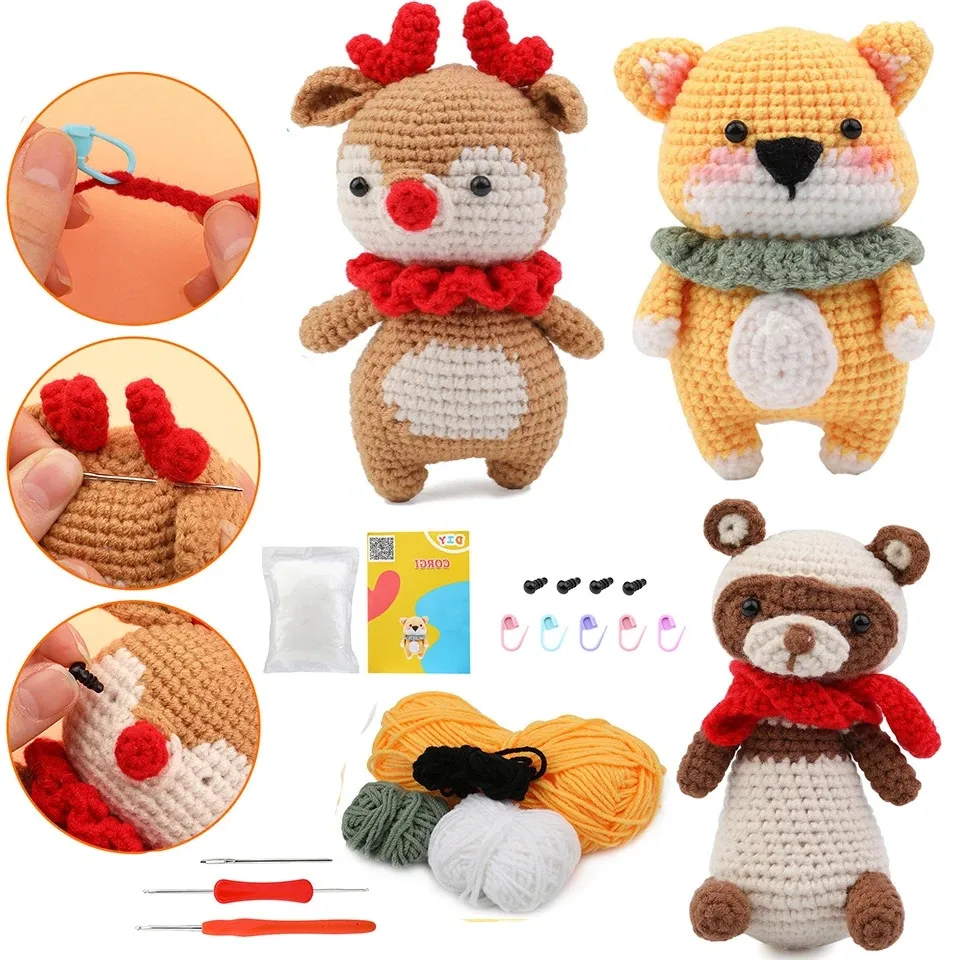 

LMDZ Non-Finished Animal Knitting Material Package with Step-By-Step Instructions DIY Handmade Crochet Hook Knit Tools Kit