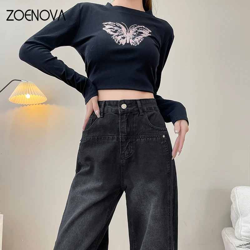

ZOENOVA Spring New Wide-leg Pants Women's Jeans Fashion Street Y2K Loose Straight Casual High Waisted Gray Black Denim Trousers