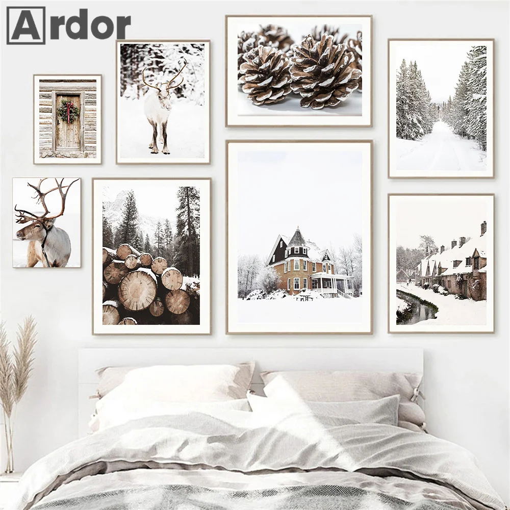 Winter Snow House Pine Tree Leaf Reindeer Poster Quotes Canvas Painting Nordic Wall Art Print Pictures Living Room Home Decor
Winter Snow House Pine Tree Leaf Reindeer Poster Quotes Canvas Painting Nordic Wall Art Print Pictures Living Room Home Decor