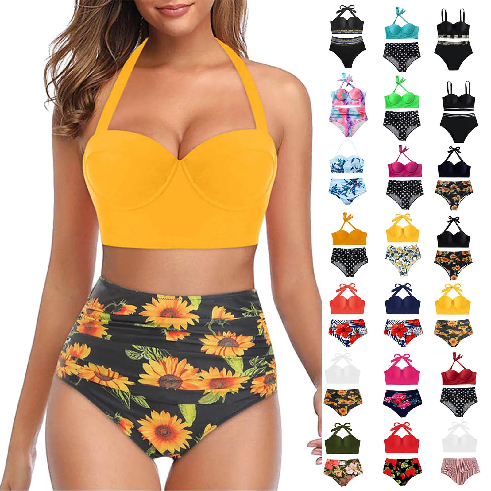 

Women's 2 Piece Swimming Suits Halter High Waist Sexy Swimwear Triangle Bikini Set Beachwear Ladies Summer New Sports Tankinis