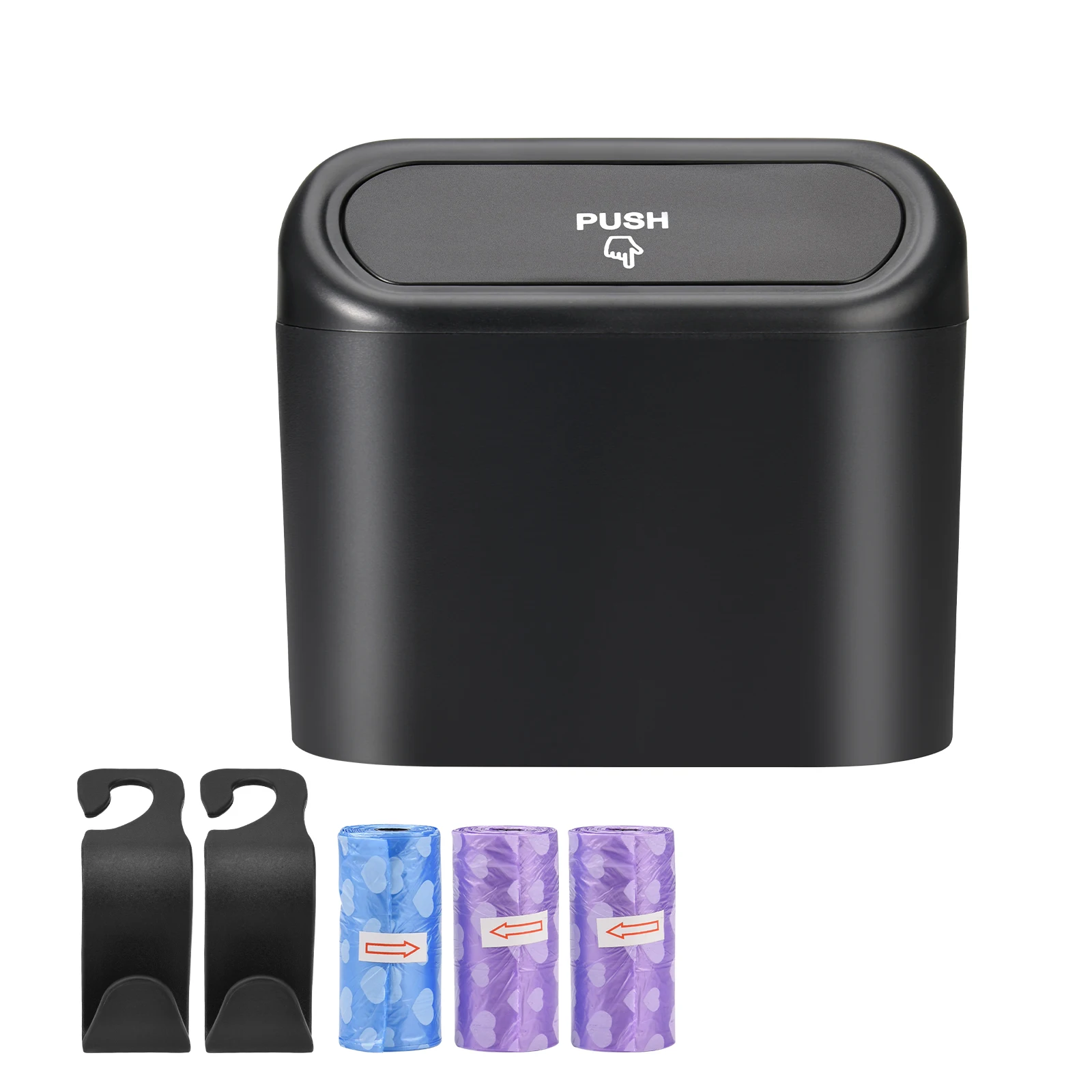 Car Trash Can, Mini Car Trash Can With Lid, Portable Car Storage Box With 3Waste Bags And 2 Car Headrest Hooks (Black)
Car Trash Can, Mini Car Trash Can With Lid, Portable Car Storage Box With 3Waste Bags And 2 Car Headrest Hooks (Black)