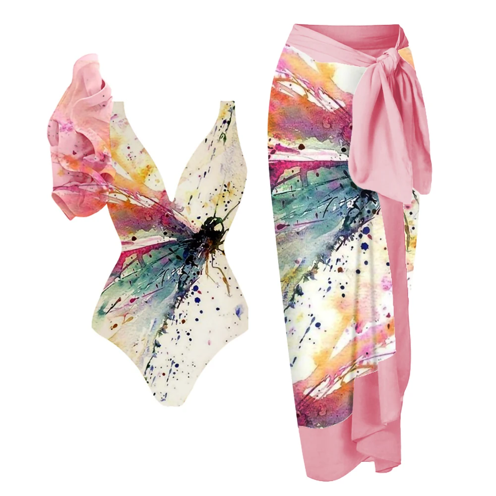 Watercolor Dragonfly Print Shoulder Ruffle Edge One Piece Swimsuit V-Neck Bikini Sexy Swimwear Fashion Irregular Strap Cover up
Watercolor Dragonfly Print Shoulder Ruffle Edge One Piece Swimsuit V-Neck Bikini Sexy Swimwear Fashion Irregular Strap Cover up