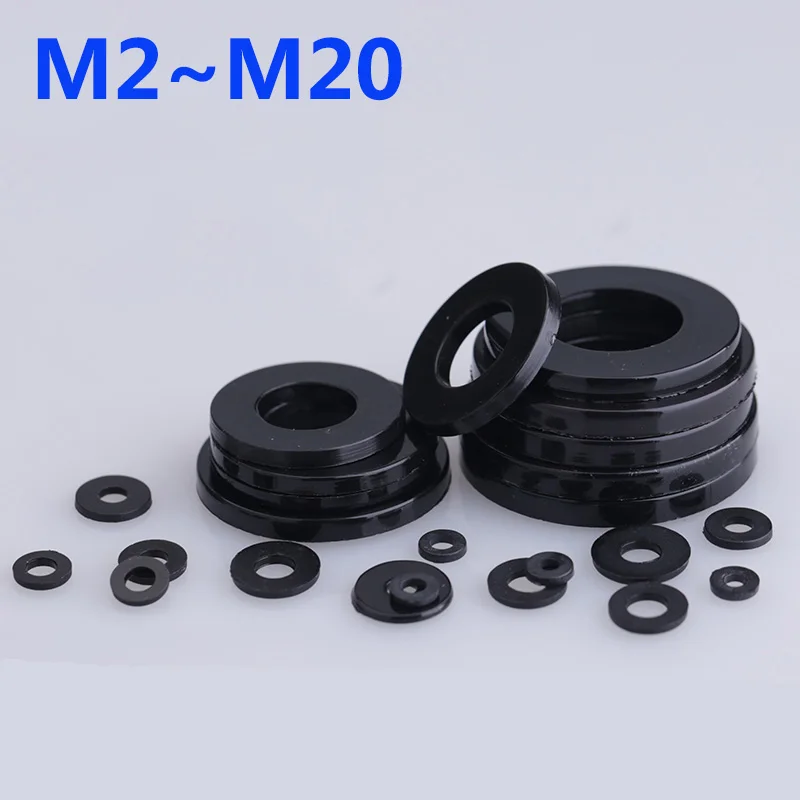 

Washers M2 M2.5 M3 M4 M5 M6 M8 M10 M12 M14 M16 M18 M20 Black Nylon Plastic Flat Washer Plane Spacer Insulation Seals Gasket Ring