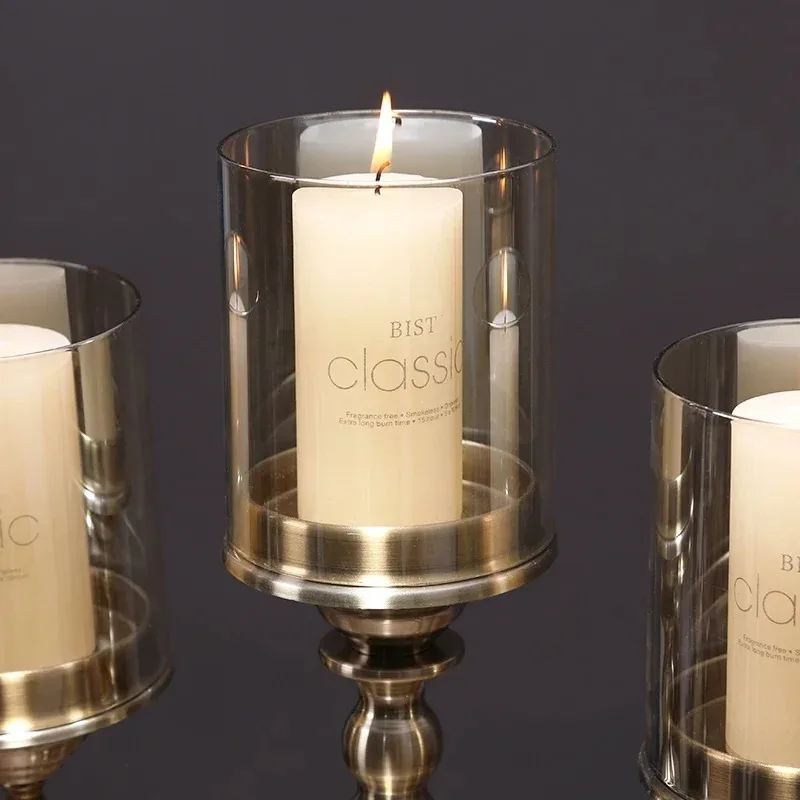 American retro metal glass three head candle holder European light luxury sample room living room dining table home
American retro metal glass three head candle holder European light luxury sample room living room dining table home