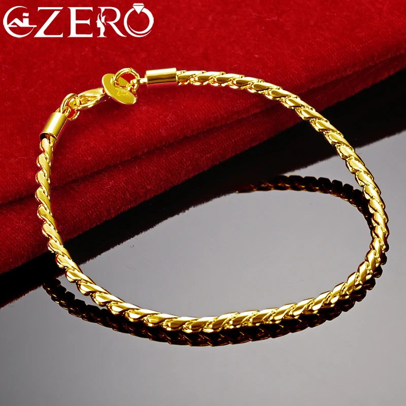 

ALIZERO 24K Gold Bracelet 925 Sterling Silver 4mm Rope Chain Bracelet For Women Men Fashion Wedding Party Charms Jewelry Gift