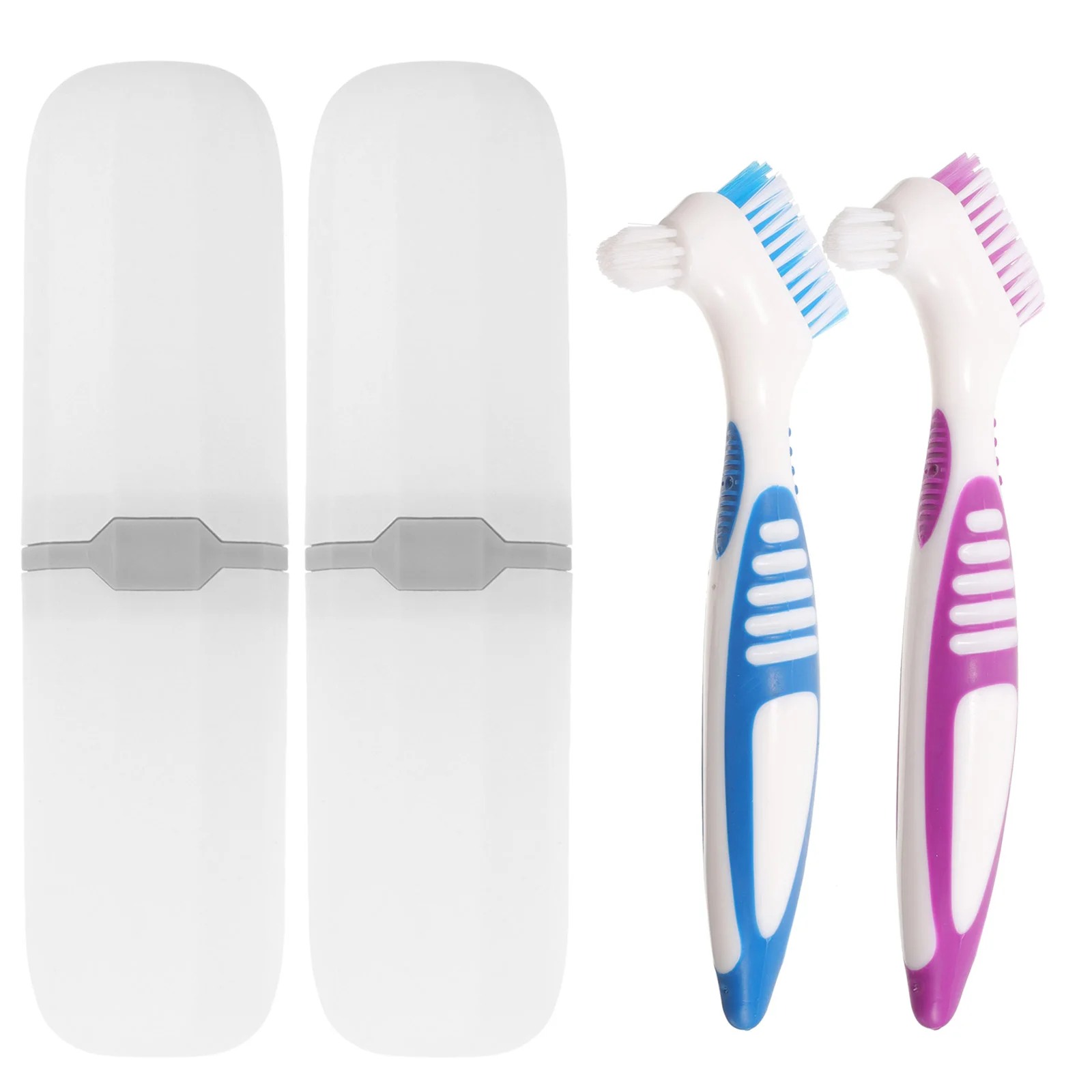 

2 набора чистых предметов и коробка для хранения искусственных зубов, угольная пластиковая Чистка зубных протезов