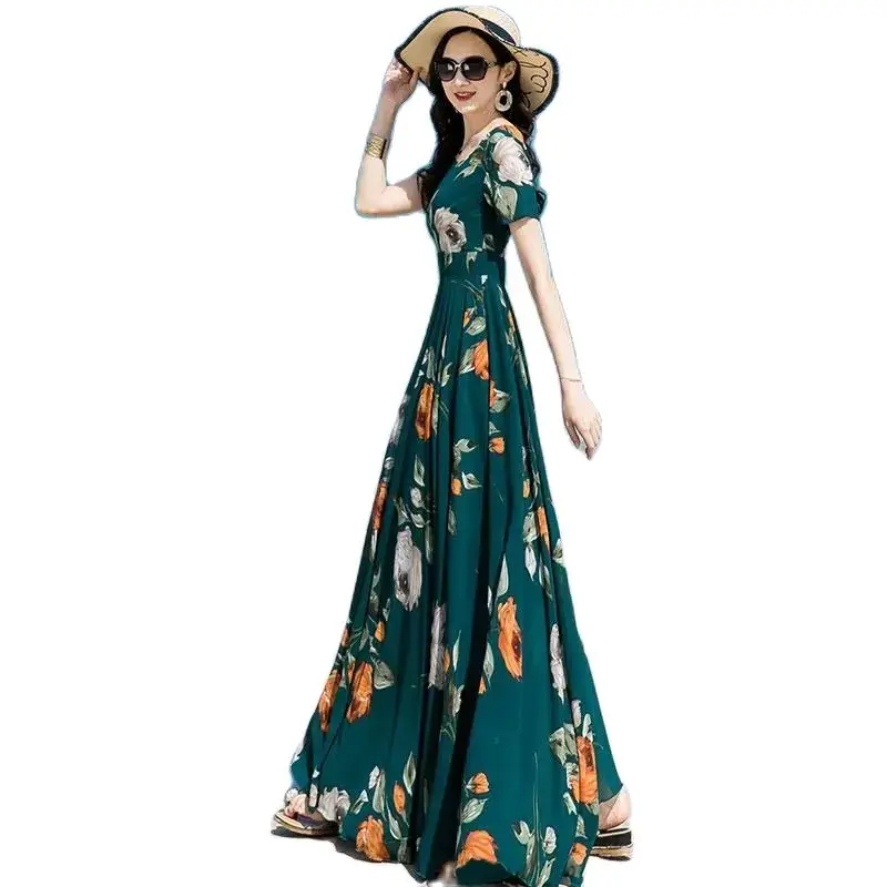 Summer Chiffon Floral Dress Womens Long To Ankle New French Age Reduction Super Long Slim Waist Slim Elegant Big Swing SkirTide
Summer Chiffon Floral Dress Womens Long To Ankle New French Age Reduction Super Long Slim Waist Slim Elegant Big Swing SkirTide