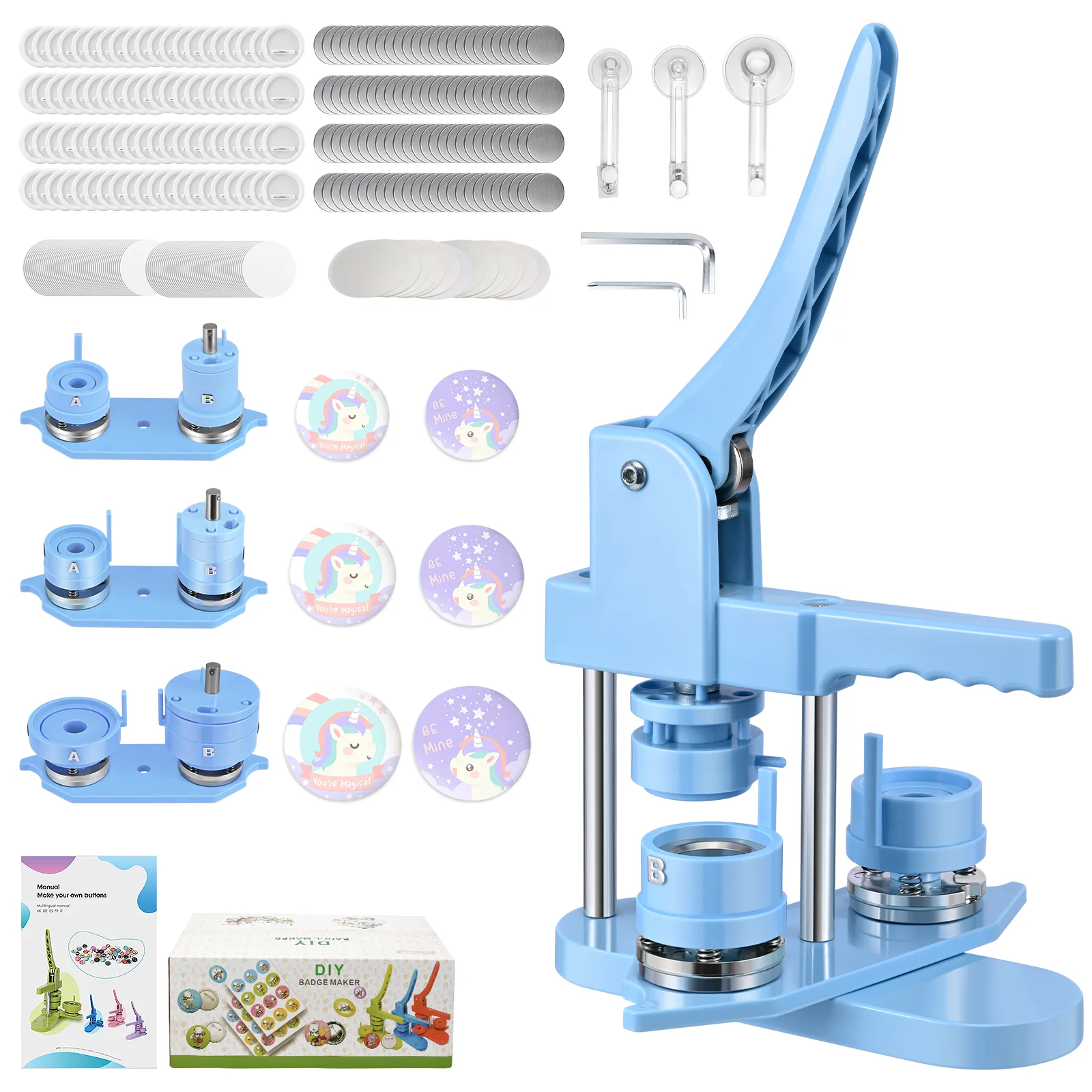 Badge Pin Button Maker Machine DIY 25/32/58MM Badges Set with 100Pcs Button Parts+Circle Cutter, Badge Press Maker Machine
Badge Pin Button Maker Machine DIY 25/32/58MM Badges Set with 100Pcs Button Parts+Circle Cutter, Badge Press Maker Machine