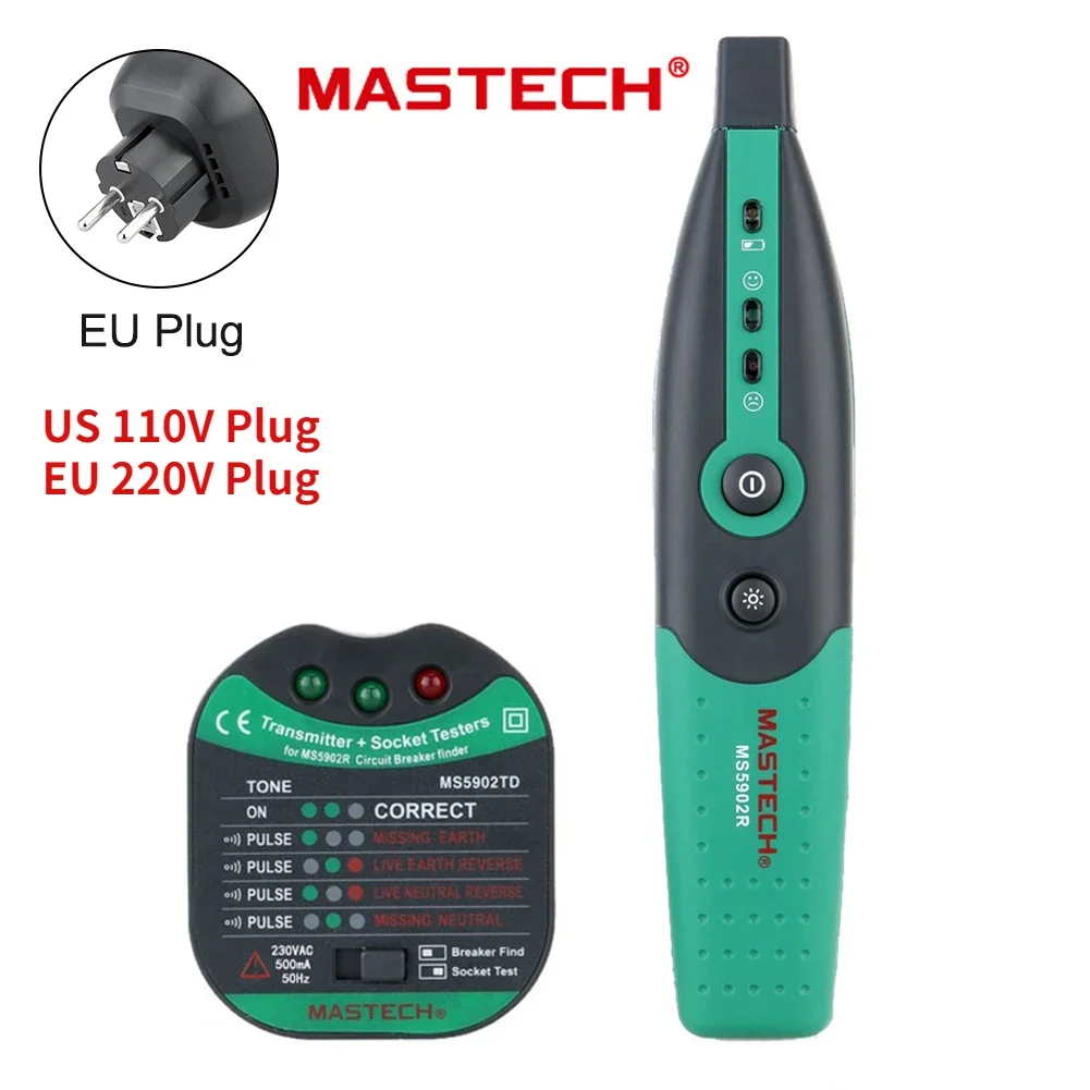 MASTECH MS5902 Automatic Circuit Breaker Finder Fuse Socket Tester EU US 220V/110V Specification with Flashlight Circuit Tester
MASTECH MS5902 Automatic Circuit Breaker Finder Fuse Socket Tester EU US 220V/110V Specification with Flashlight Circuit Tester