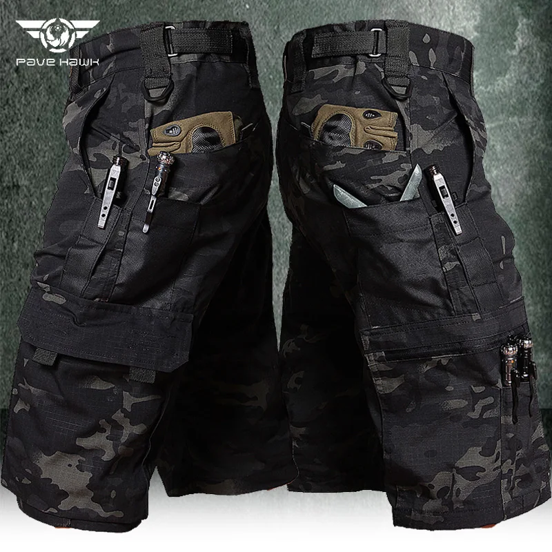 

Летние военные шорты, мужские камуфляжные износостойкие тренировочные брюки из пяти точек, водонепроницаемые тактические шорты с несколькими карманами, джоггеры-Карго