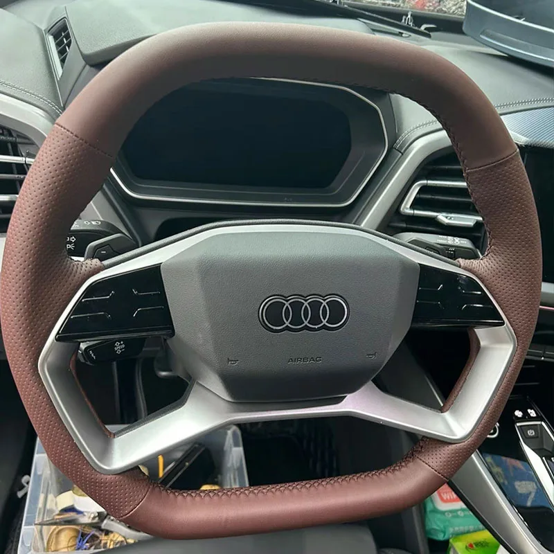 

Private customization For Audi Q4 e-tron Q5-etron Q6 A7L A8L Leather suede carbon fiber hand sewn steering wheel cover