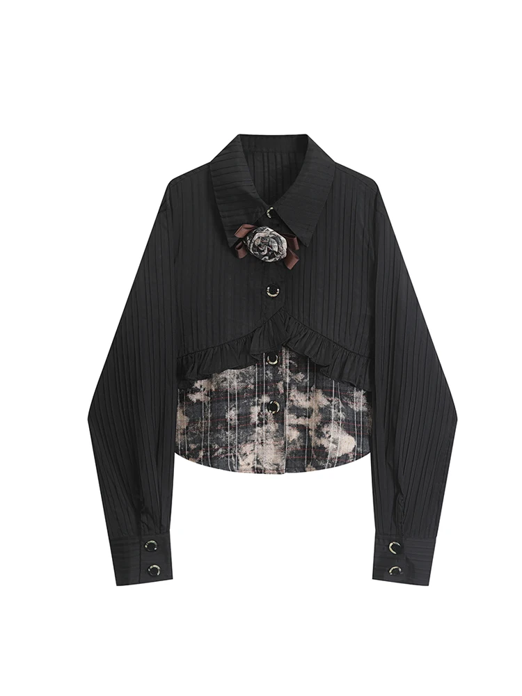 Women's Patchwork Black Shirt and Blouses Korean Kawaii Harajuku Y2k 2000s Vintage Fashion Long Sleeve Shirt Top Clothes Autumn 
Women's Patchwork Black Shirt and Blouses Korean Kawaii Harajuku Y2k 2000s Vintage Fashion Long Sleeve Shirt Top Clothes Autumn