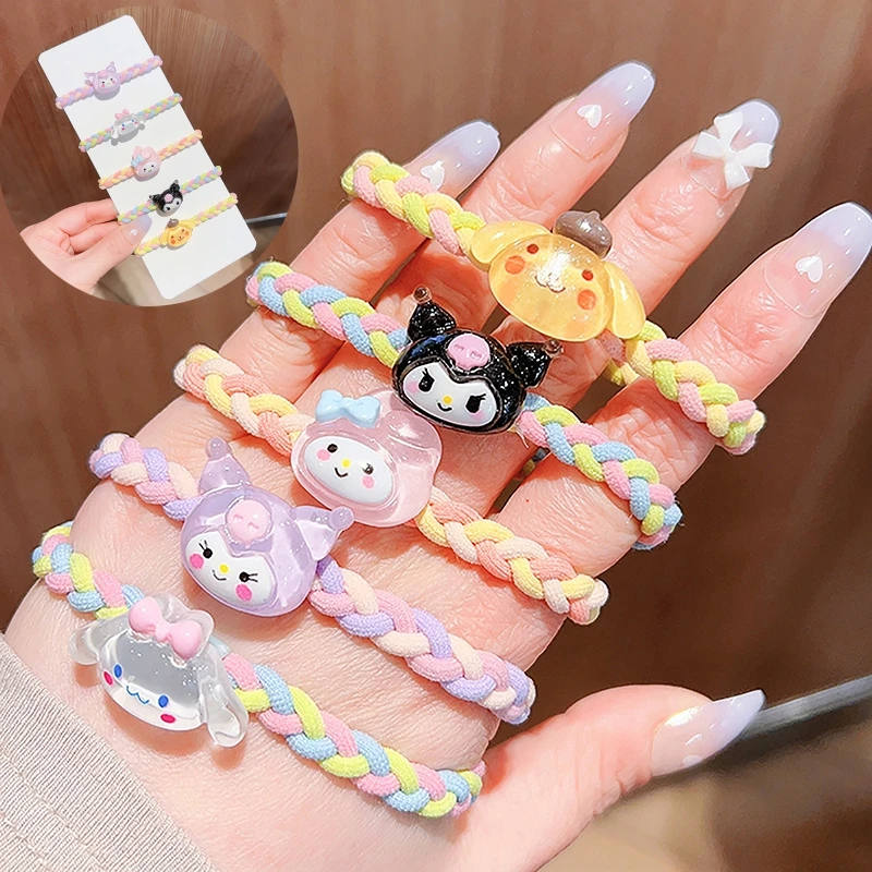 

Cute Sanrio Head Rope Rubber Band Ins Kuromi Pochacco Braided High Elastic Hair Ring Hair Rope Mori New Ponytail Tie Head