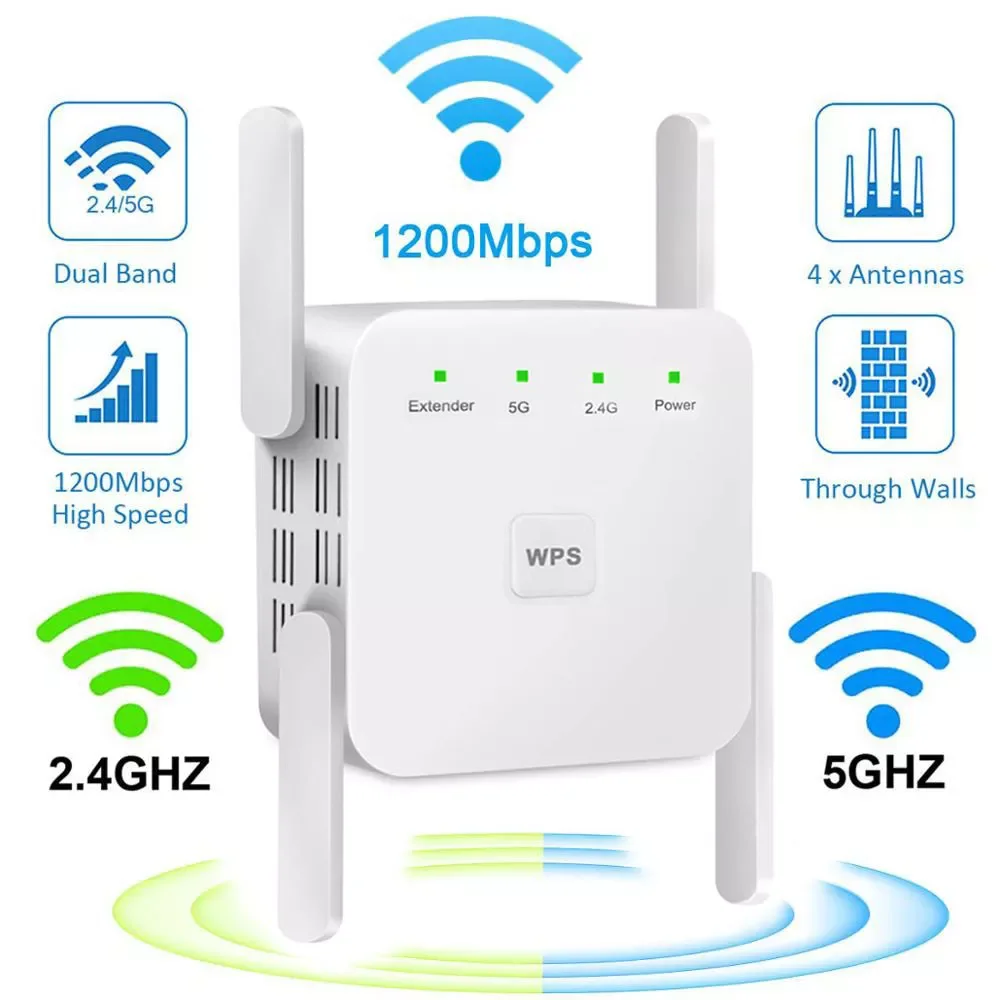 5G WiFi Repeater Wifi Amplifier Signal Wifi Extender Network Wi Fi Booster 1200Mbps 5 Ghz Long Range Wireless Wi-fi Repeater
5G WiFi Repeater Wifi Amplifier Signal Wifi Extender Network Wi Fi Booster 1200Mbps 5 Ghz Long Range Wireless Wi-fi Repeater