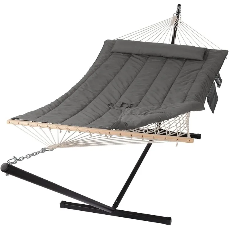 SUNCREAT Double Outdoor Hammock with Stand, Two Person Cotton Rope Hammock with Polyester Pad, Dark Gray hammock chair
SUNCREAT Double Outdoor Hammock with Stand, Two Person Cotton Rope Hammock with Polyester Pad, Dark Gray hammock chair