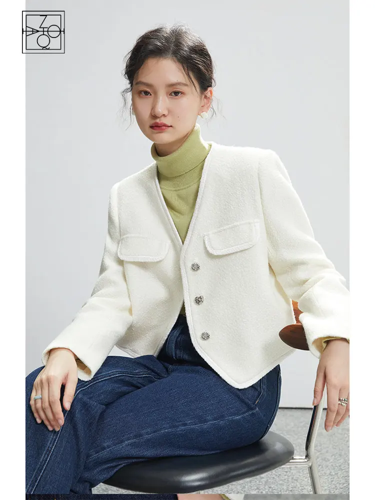 ZIQIAO French Celebrity Style Short Coat Women 2022 Autumn New Chic Design V-neck Elegant Commuter Female Small Wool Coats
ZIQIAO French Celebrity Style Short Coat Women 2022 Autumn New Chic Design V-neck Elegant Commuter Female Small Wool Coats