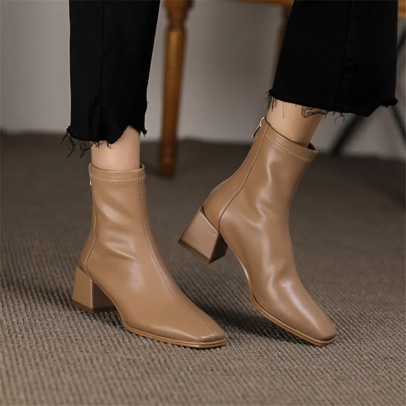 

New Autumn Winter Women Shoes Square Toe Short Boots for Women Chunky Heel High Heel Boots Concise Ladies Shoes Women Boots