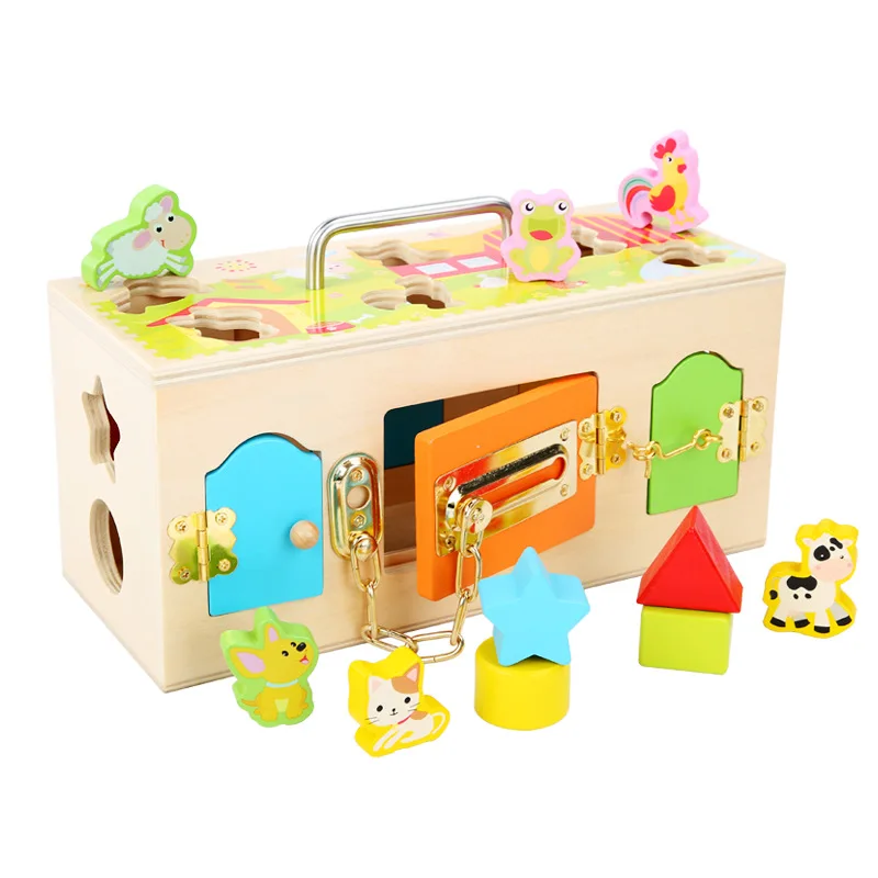 

Montessori Busy Cube Lock Toys Wooden Sensory Toy Board Game for Baby Toddlers Boys Gifts Early Learning Educational Travel Toys