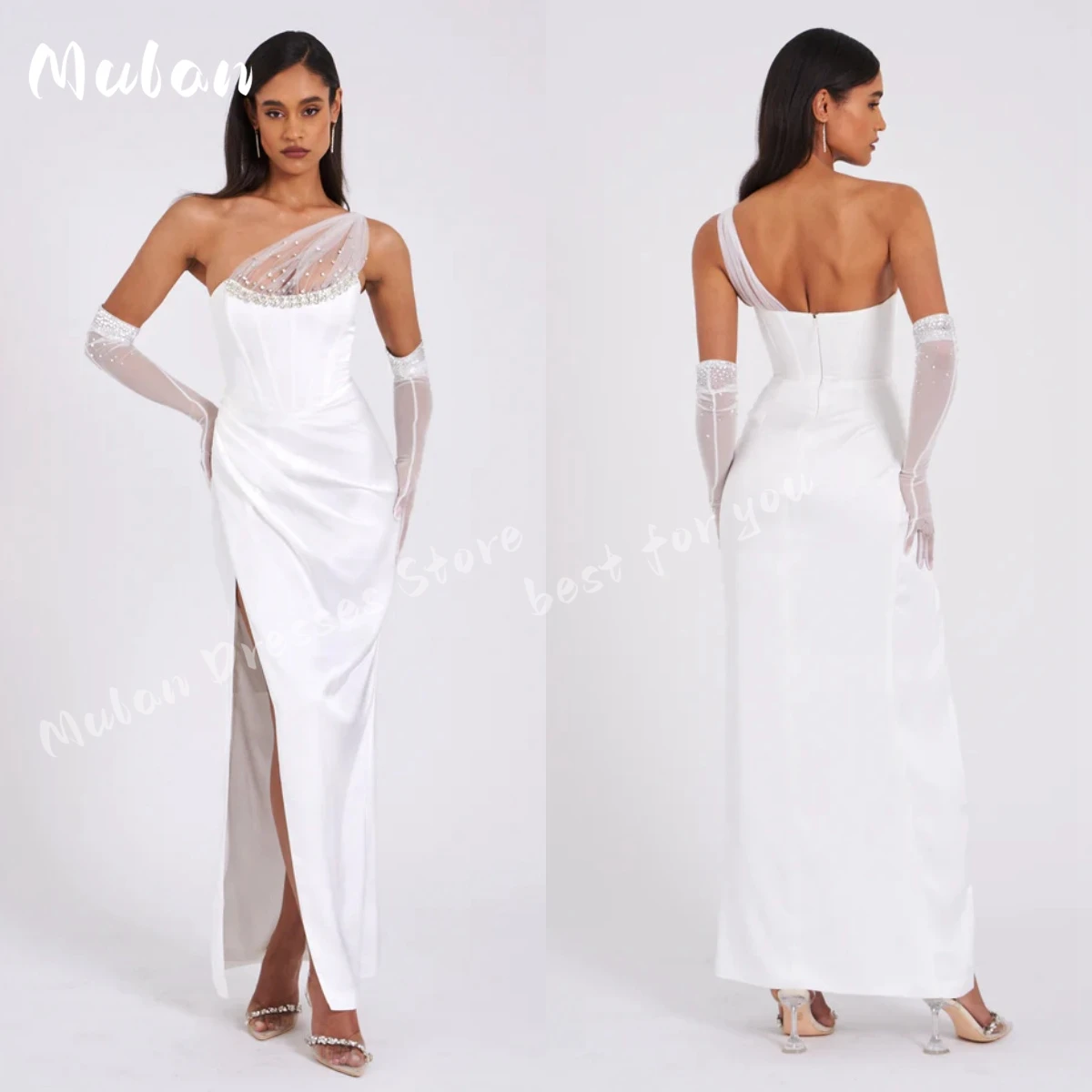 One-shoulder White Prom Dresses Beaded Ankle-length Side Slit Elegant Evening Dresses 2024 Formal Wedding Party Gown
One-shoulder White Prom Dresses Beaded Ankle-length Side Slit Elegant Evening Dresses 2024 Formal Wedding Party Gown