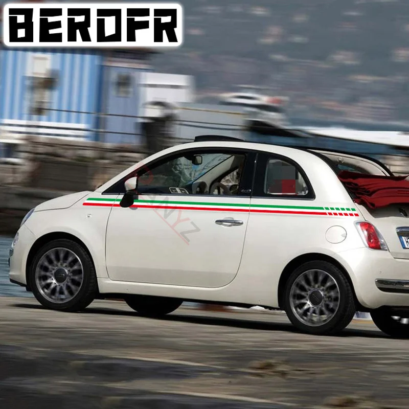 

Полосы с итальянским флагом, автомобильные наклейки с линиями на талию, виниловые наклейки для боковых дверей автомобиля, аксессуары для стайлинга автомобилей Fiat 500