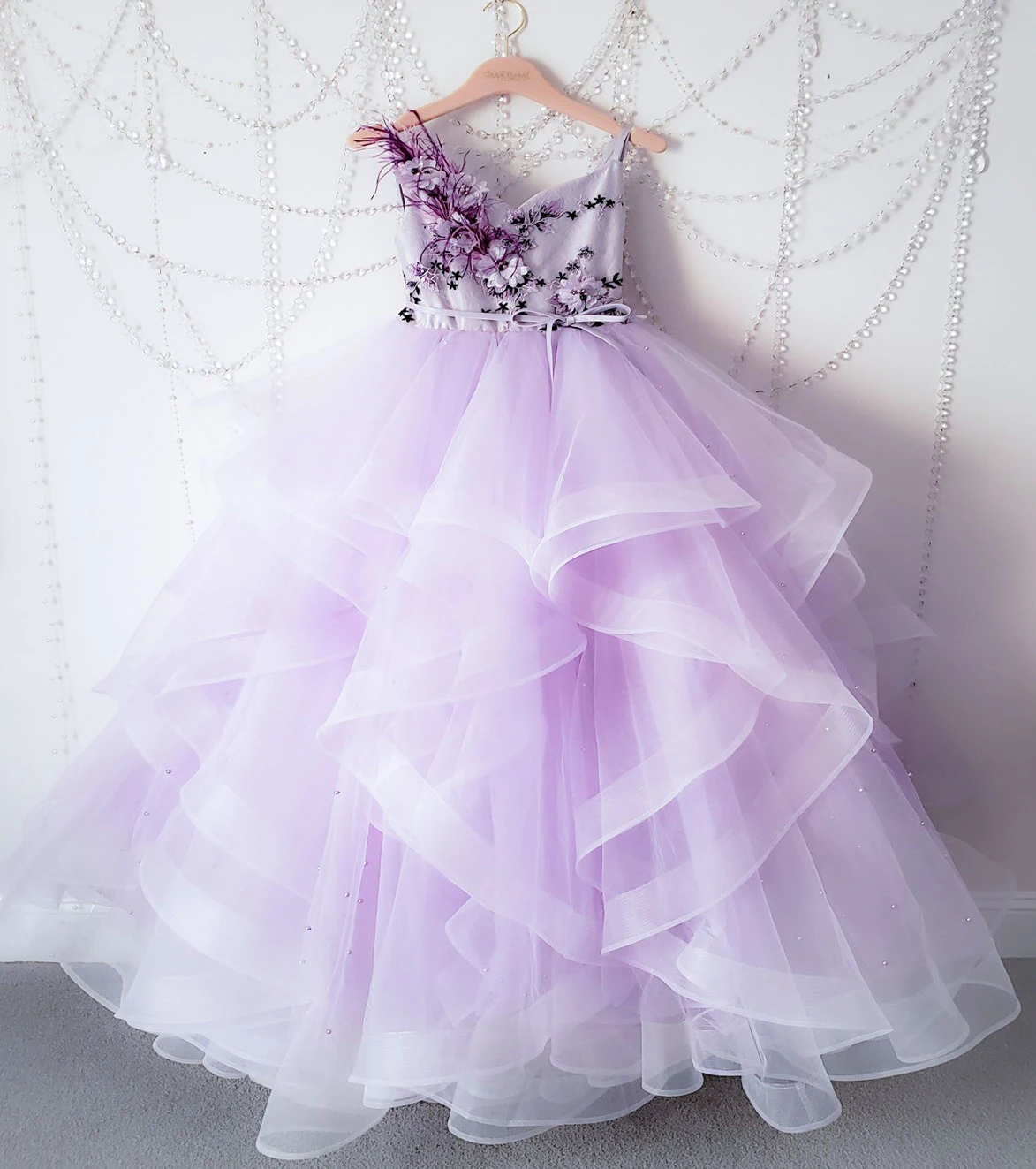 

Lavender Tulle 3D Beaded Lace Wedding Flower Girl Dress Kids Party Dress Princess Birthday Gown Puffy Couture Dress