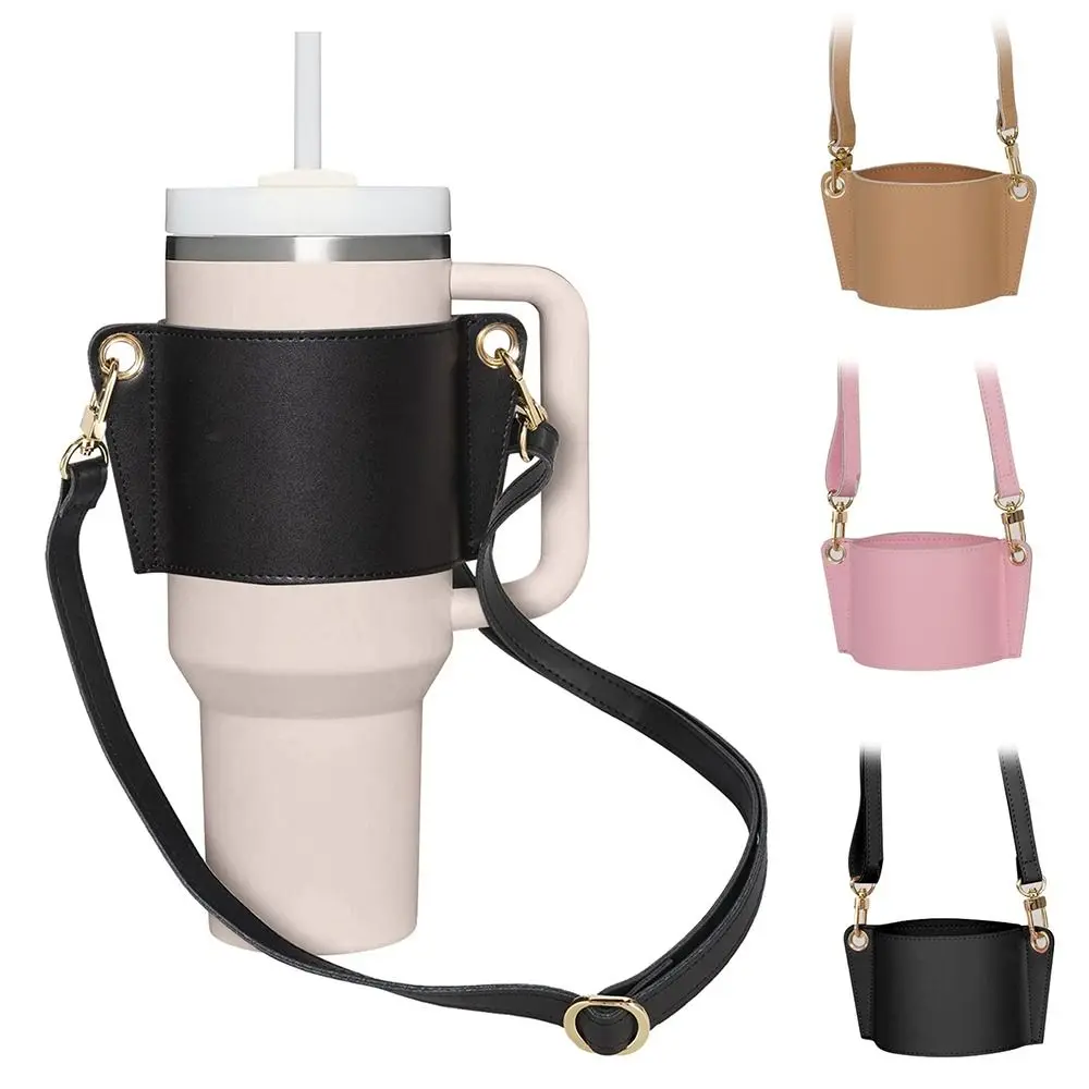 

Water Bottle Handle Shoulder Strap for Stanley 30-40oz Bottles Portable PU Leather Tumbler Handle Water Bottle Sling Accessories