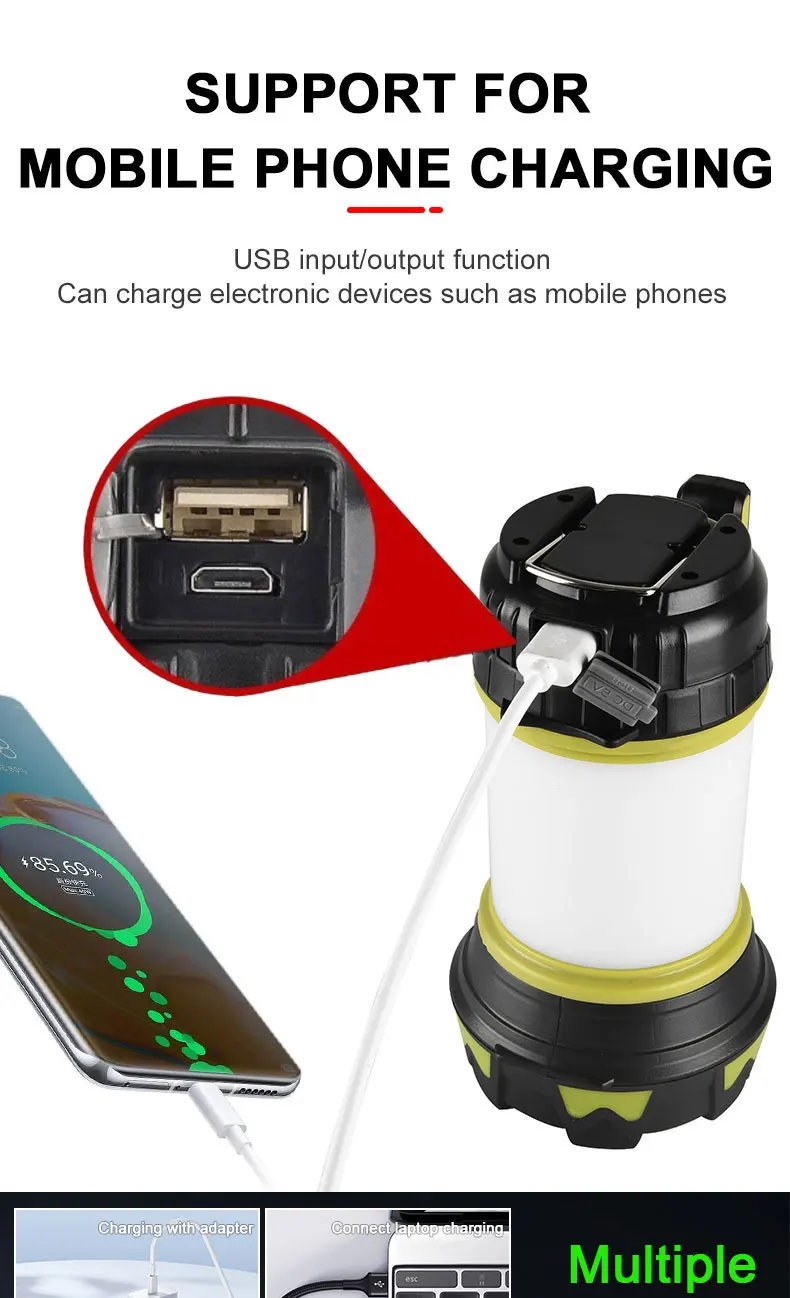 Portable Camping Lantern Lamp T6 Beads Flashlight USB Rechargeable Waterproof Emergency Outdoor Searchlight With COB Sidelight Portable Camping Lantern Lamp T6 Beads Flashlight USB Rechargeable Waterproof Emergency Outdoor Searchlight With COB Sidelight