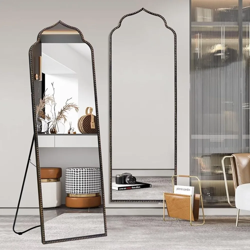 

65''x22'' Full Body Mirror W/Stand Arched Full Length Mirror for Dressing Vintage Black Bedroom Floor Mirrors Big Led Light Room