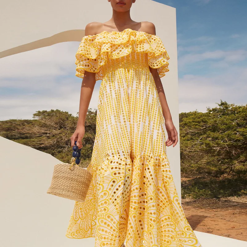 Sexy Embroidery Dress For Women Slash Neck Short Ruffles Sleeve High Waist Cut Out Elegant Midi Dresses Female 2023 Summer
Sexy Embroidery Dress For Women Slash Neck Short Ruffles Sleeve High Waist Cut Out Elegant Midi Dresses Female 2023 Summer