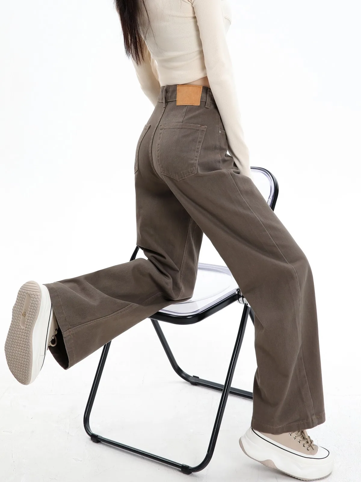 

ZHISILAO новые коричневые прямые джинсы с высокой талией женские винтажные свободные длинные джинсовые брюки уличная одежда Весна 2024