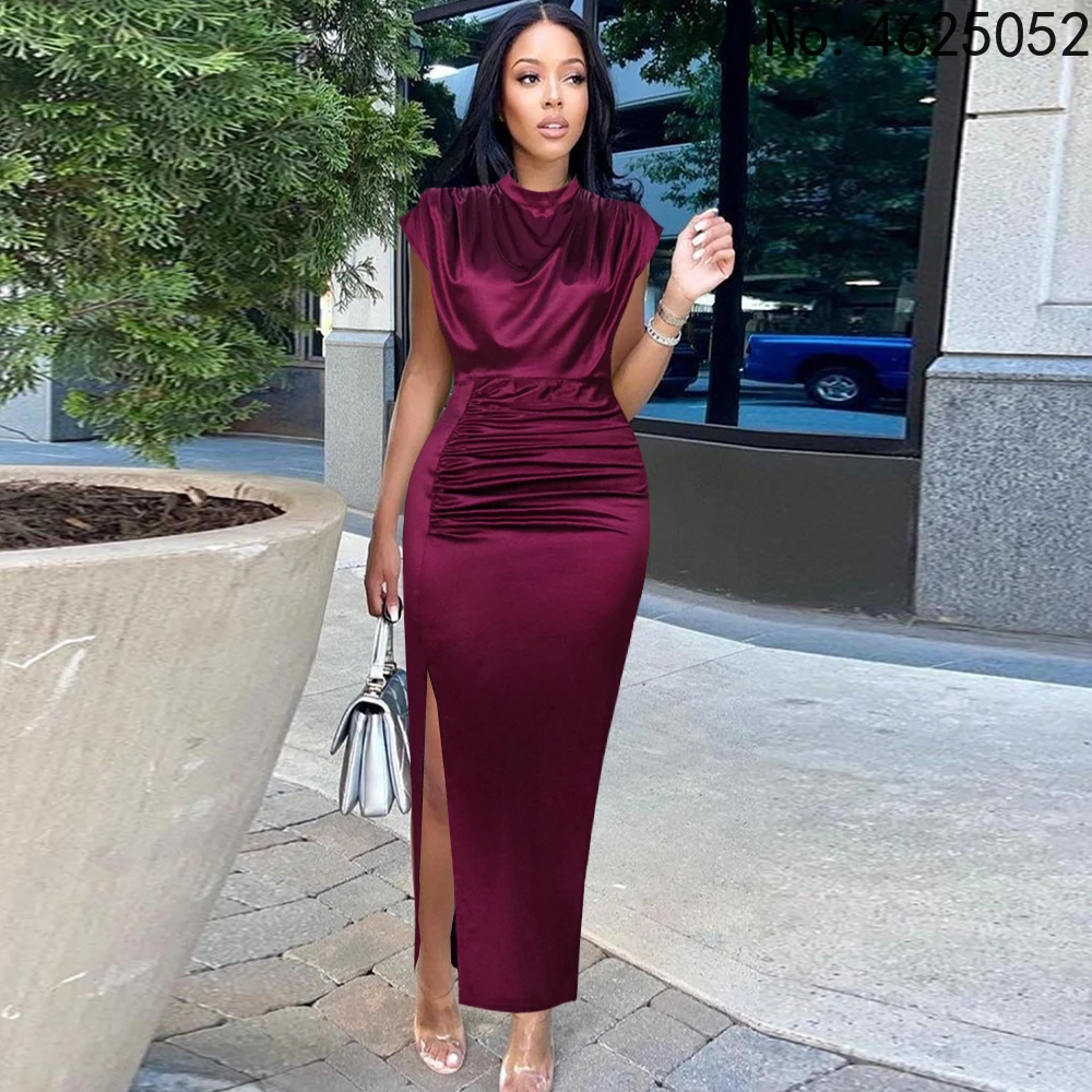 

Burgundy Dresses Plus Size 4XL Sexy Bodycon Long Prom Slit Evening Birthday Party Cocktail Outfits for Ladies 2022 Spring Summer