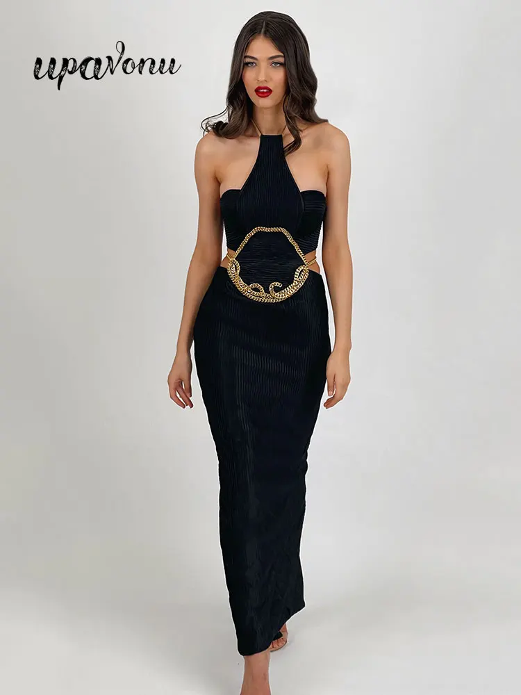 Sexy Summer Velvet Dress Women's Necklace Sleeveless Hollow Out Chain Design Bodycon Backless Midi Dress Evening Party Vestidos
Sexy Summer Velvet Dress Women's Necklace Sleeveless Hollow Out Chain Design Bodycon Backless Midi Dress Evening Party Vestidos