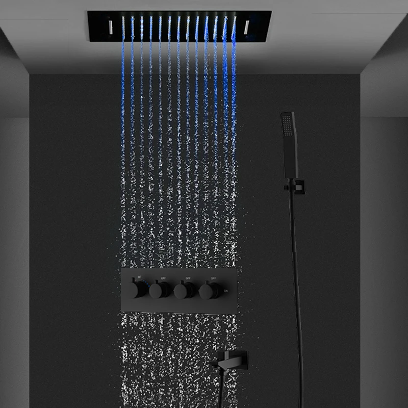 Concealed Ceiling LED Rainfall Massage Waterfall Thermostatic Bathroom Shower Set 360X500MM MATT BLACk
Concealed Ceiling LED Rainfall Massage Waterfall Thermostatic Bathroom Shower Set 360X500MM MATT BLACk