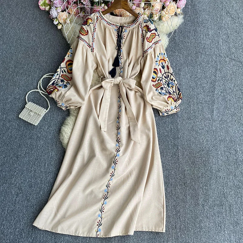 Bodycon Dress O Neck Embroidery Puff Sleeve Autumn A-line Vestidos De Mujer High Waist Lace-up Dresses Ethnic Style Dropshipping
Bodycon Dress O Neck Embroidery Puff Sleeve Autumn A-line Vestidos De Mujer High Waist Lace-up Dresses Ethnic Style Dropshipping