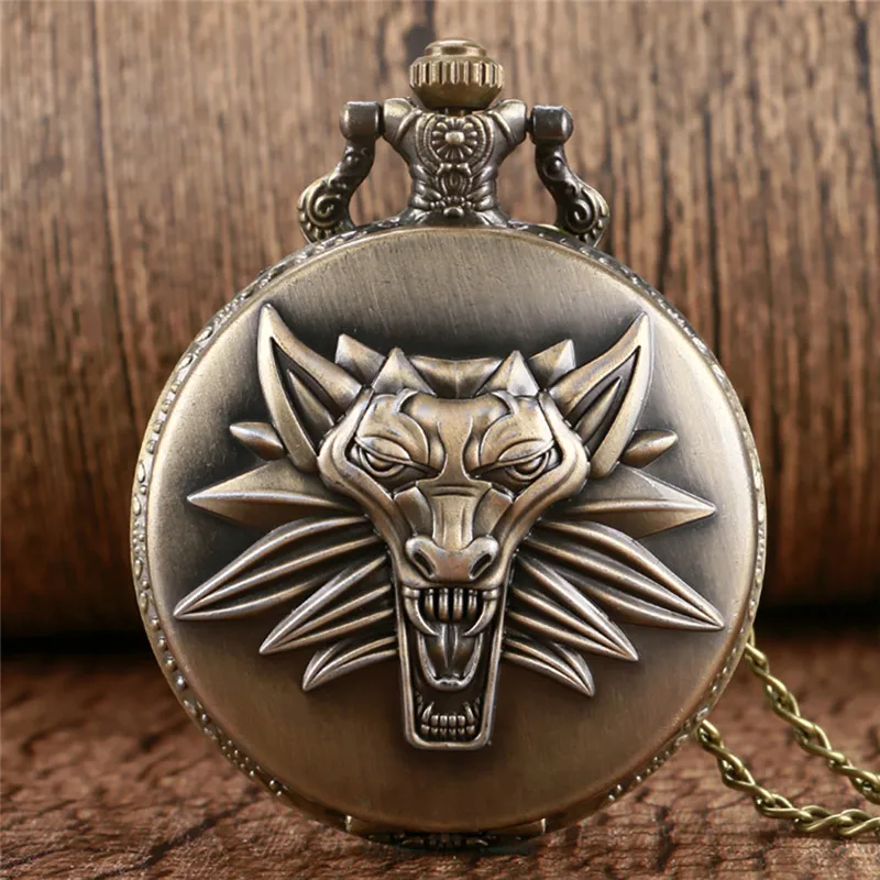 

Steampunk Lion Animal Pattern Men's Retro Quartz Analog Pocket Watch Necklace Sweater Chain Arabic Number Display Timepiece