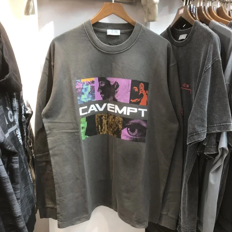 

Y2K CAVEMPT C.E Fashion Shirts Men 1:1 Batik Grey Figure Pictorial Long Sleeve T-Shirt Cav Empt Vintage Women Top Tees