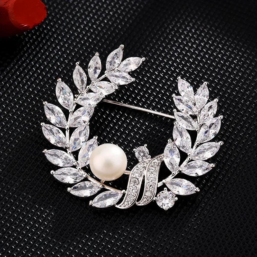 

High Quality Wheat Brooch for Women Brooches Pearl Zircon Inlaid Elegant Ladies Coat Pins Wedding Bridesmaid Jewelry Gifts