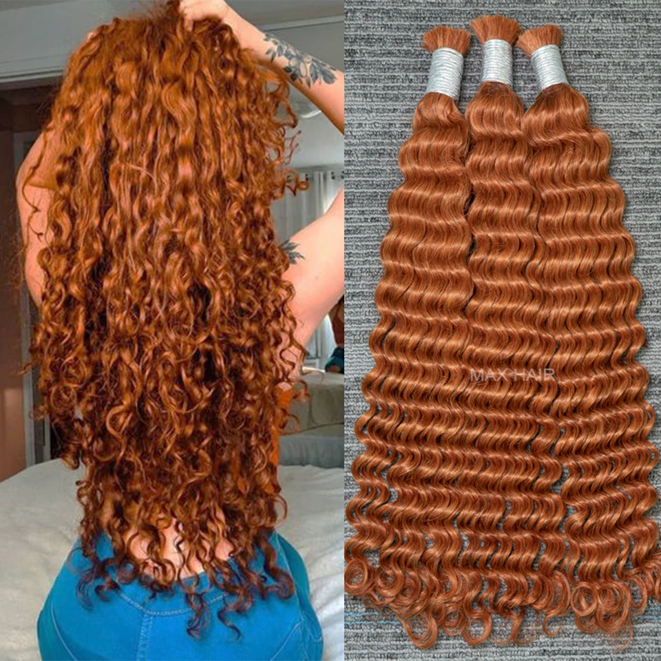 

33# Deep Wave Braiding Human Hair Bulk 100g For Micro Braiding Deep Curly Wet Wavy Crochet Boho Braids Ginger Color 99J gray