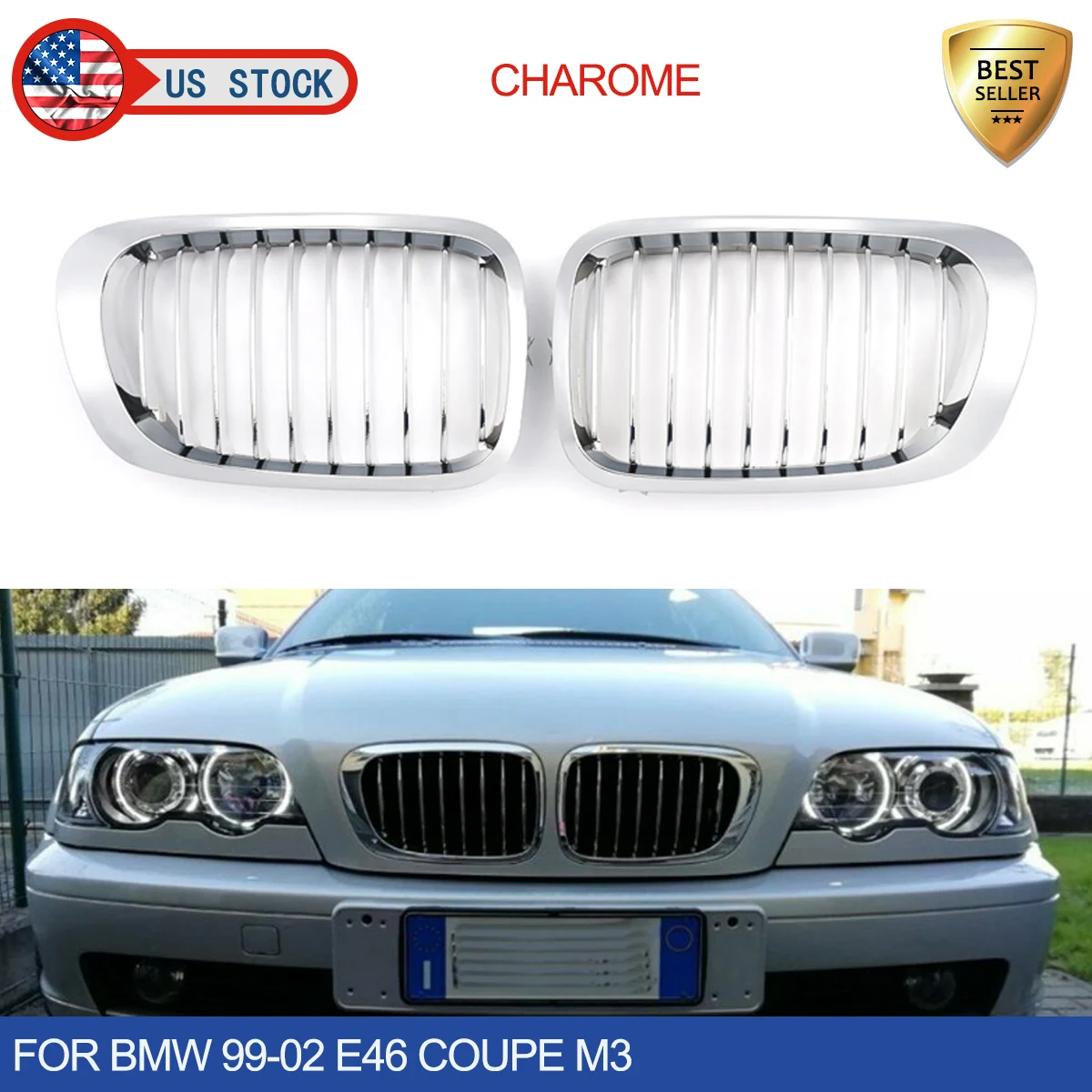 Chrome Front Kidney Grill For 1999-2002 BMW E46 3 Series 325Ci 330Ci Convertible
Chrome Front Kidney Grill For 1999-2002 BMW E46 3 Series 325Ci 330Ci Convertible