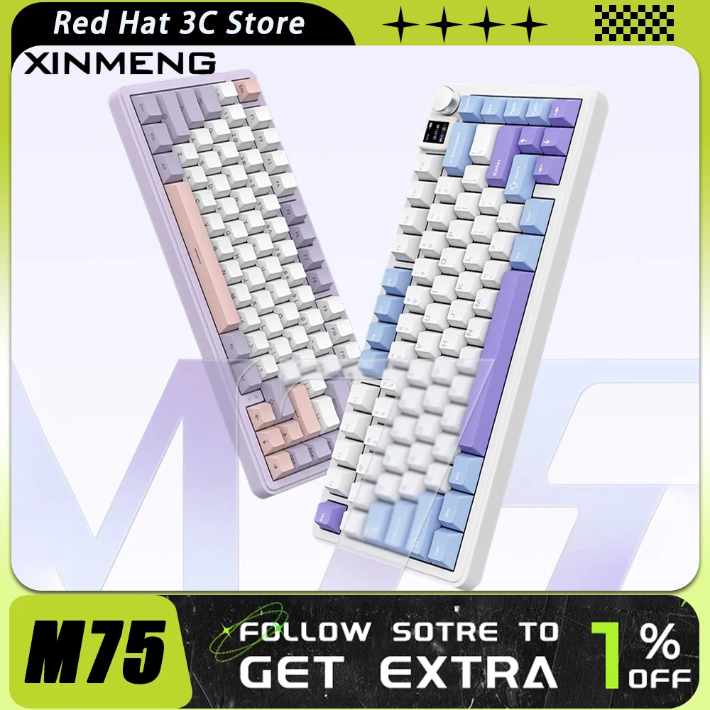 

Механическая клавиатура XINMENG M75, пользовательский экран, многофункциональная ручка, три режима, RGB Беспроводная игровая клавиатура Hot Swap Pc Gamer Mac