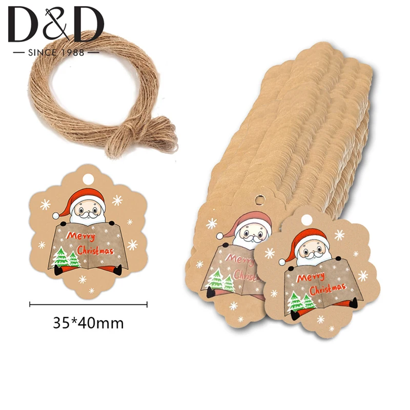 

100Pcs/Set Kraft Paper Tags Santa Claus Christmas Tree Gift Tags Xmas Party Decoration DIY Hang Tag Craft Packaging Labels