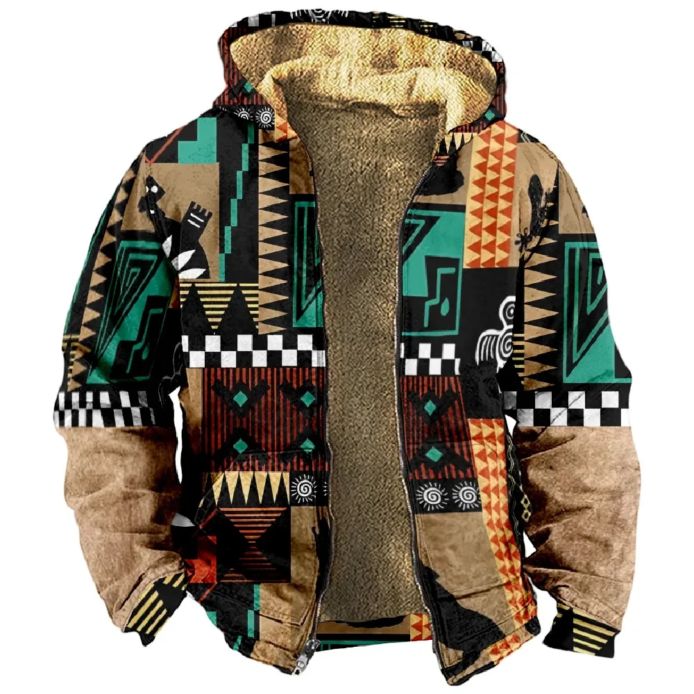 

Tribal Prints Graphic Vintage Ethnic Hoodie Long Sleeve Zipper Sweatshirt Stand Collar Coat Women Men Daily Winter Clothes 2024