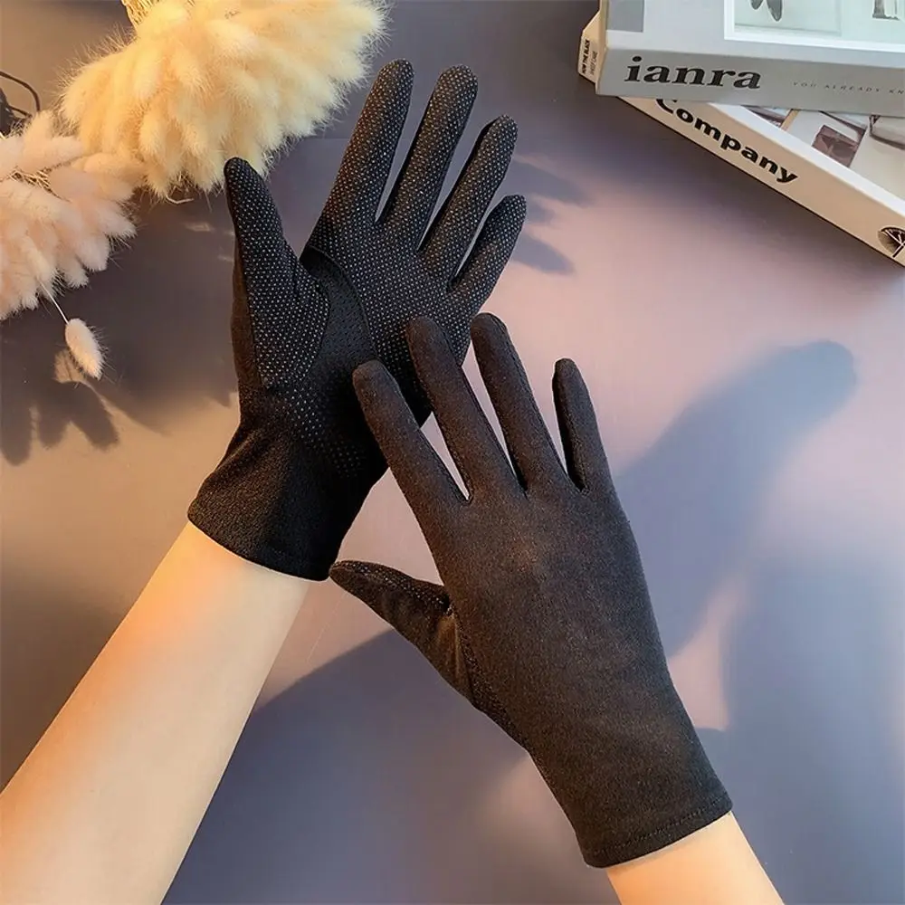 

Touch Screen Anti-slip Five Fingers Gloves Cotton Summer Sunscreen Gloves Women Driving Gloves Solid Color Outdoor Mittens