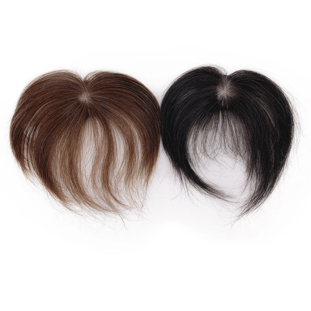 

6Inch Brown Mini Human Hair Topper 15CM Scalp Top Hair Bangs 5X5CM Women Toupee With a Cut Bang Silk Skin Base Fringe Hairpieces